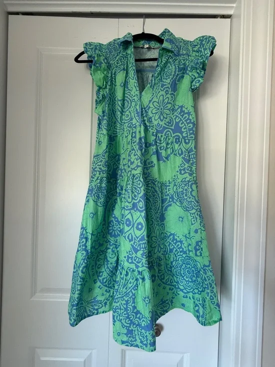 Umgee Green and Blue Paisley Mini Dress - Picture 1 of 2